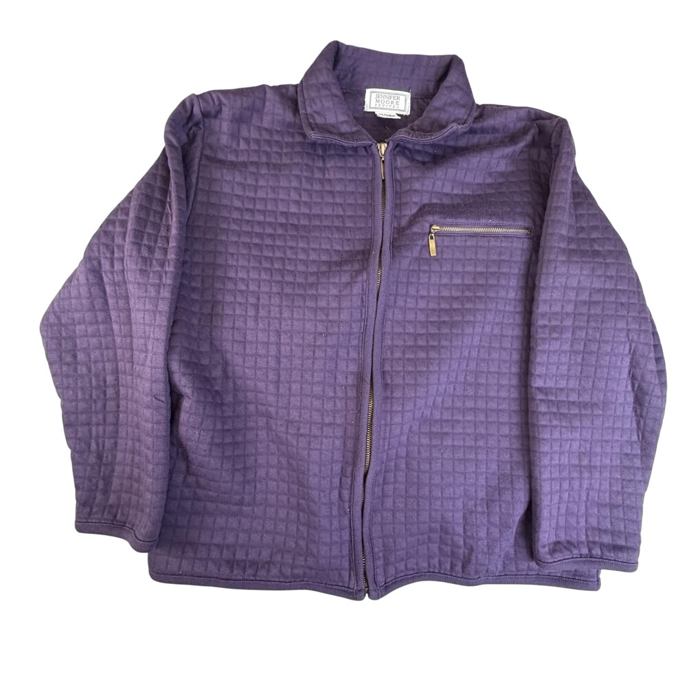 Jennifer Moore Jacket Womens Medium Petite Purple Quilted Full Zip Pockets Knit